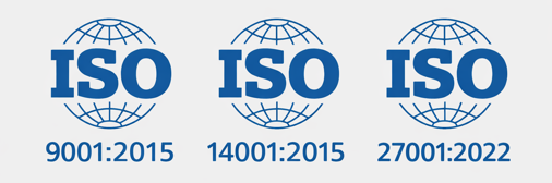 ISO 9001:2015, ISO 14001:2015, ISO 27001:2022